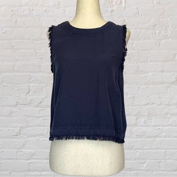 Altar’d State Fringe Tank Navy Blue XS NWOT Cropped Minimalist Chic - Picture 1 of 13